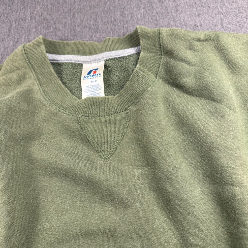 Russell Athletic Crewneck Sweatshirt Mens Large Olive Green Fleece V-Stitch L
